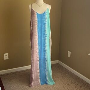 NWOT Peach Love California Tie Dye Maxi Dress in Pastel Shades - Large
